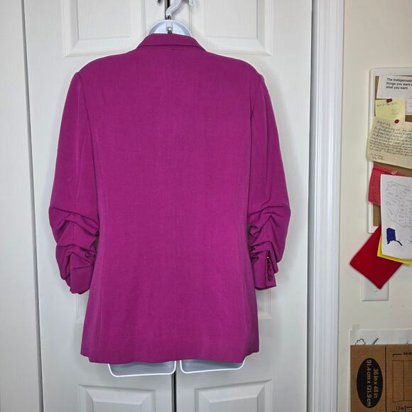 Michael Kors Magenta Ruched Sleeve Blazer NWT Sz 8 - Picture 6 of 13